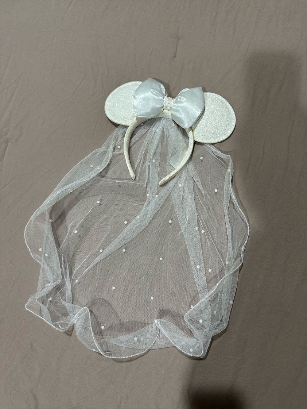 Disney Minnie-mouse Veil Headband, white sparkly ears
